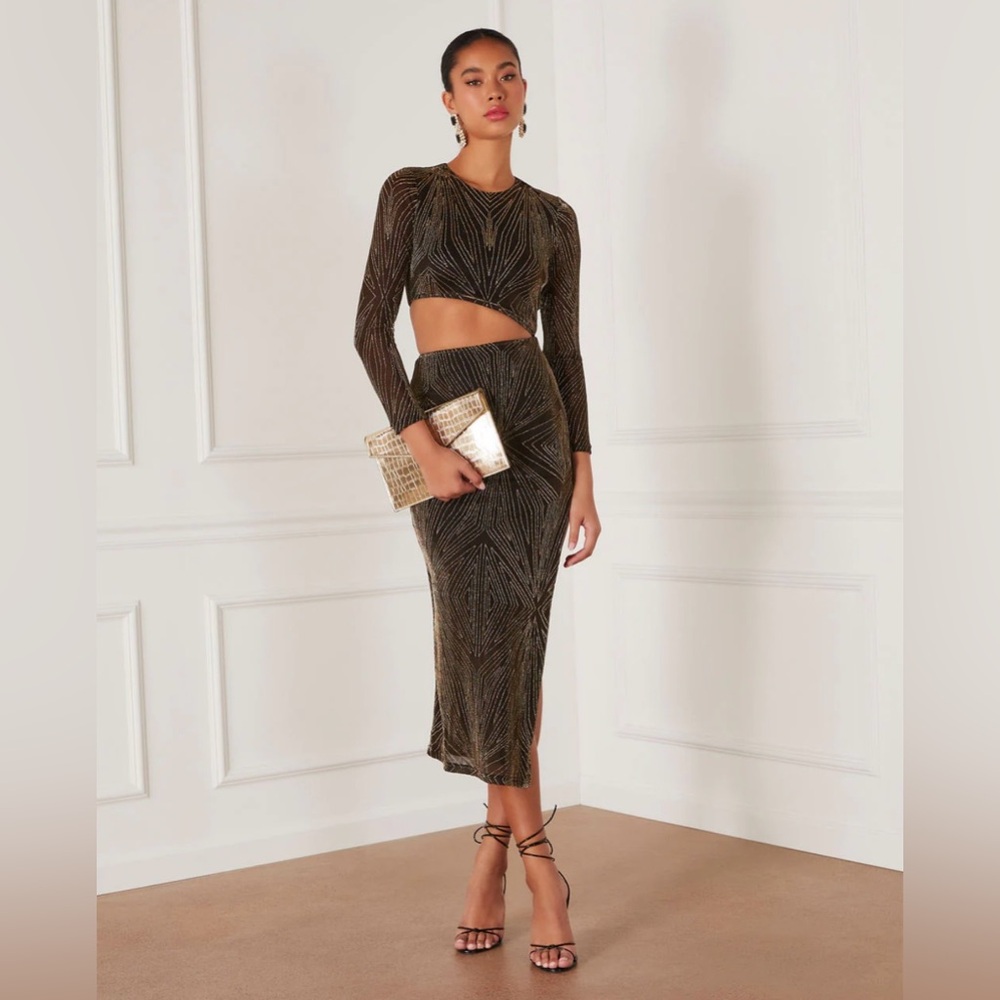 Vici Collection - The Iman Metallic Knit Cutout Long Sleeve Dress